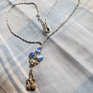 Exquisite azure blue floral crystals necklace